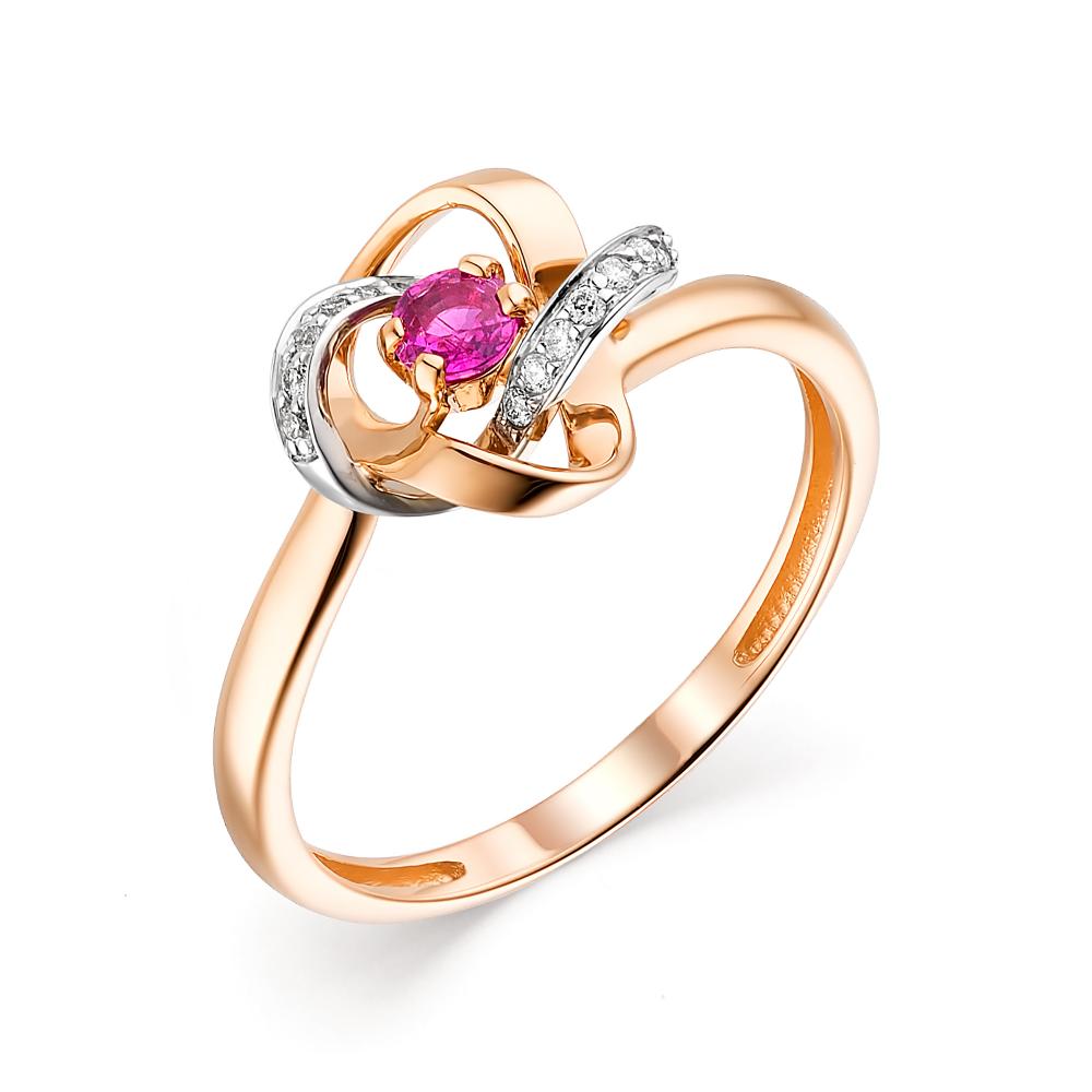 Золотое кольцо АЛЬКОР 13458-103 с бриллиантом и рубином