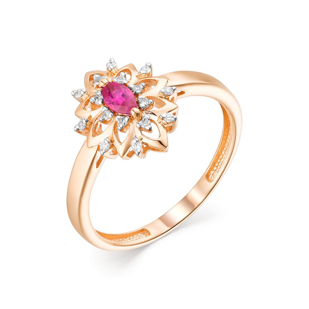 Золотое кольцо АЛЬКОР 13462-103 с бриллиантом и рубином