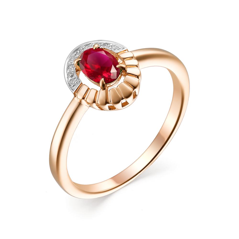 Золотое кольцо АЛЬКОР 13480-103 с бриллиантом и рубином