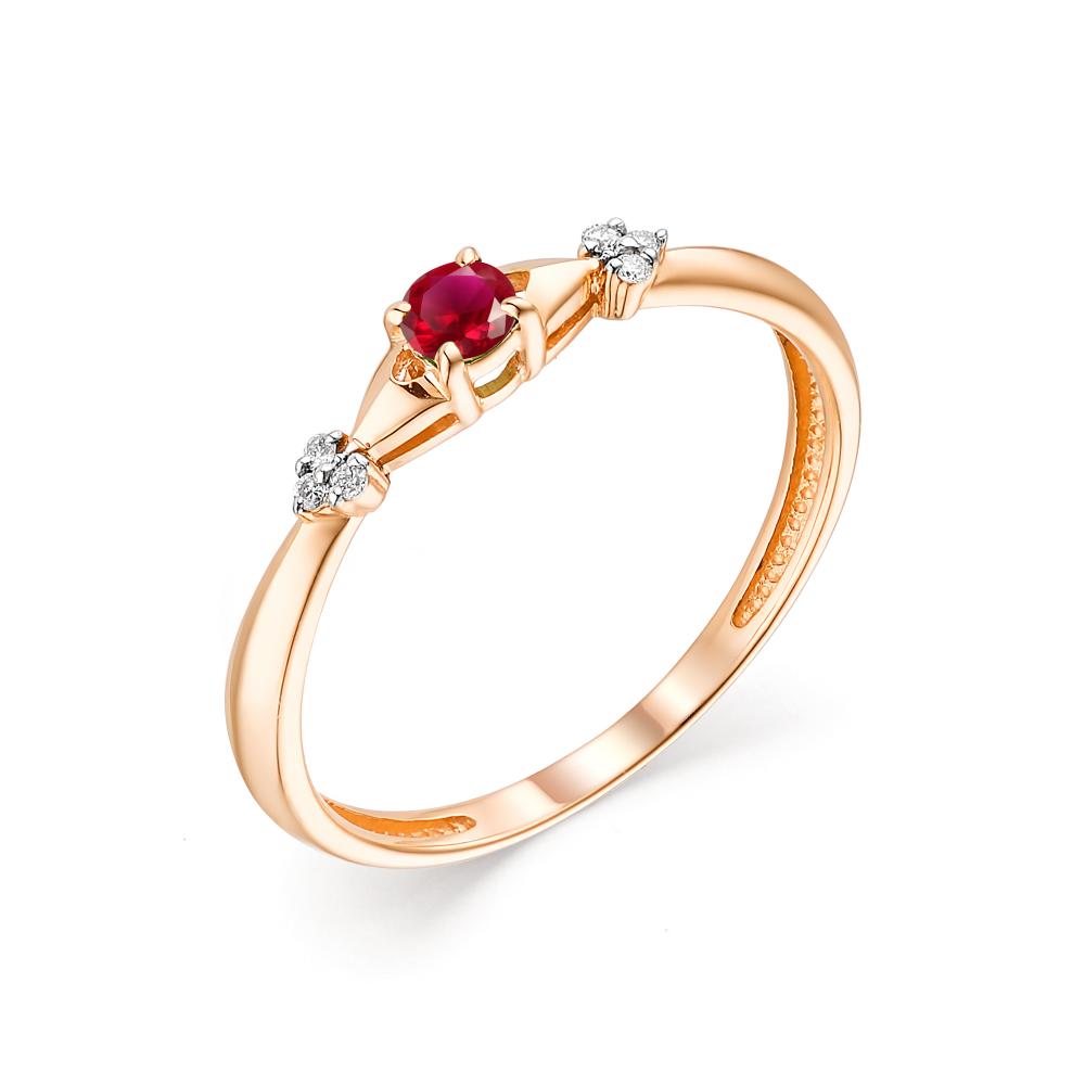 Золотое кольцо АЛЬКОР 13484-103 с бриллиантом и рубином