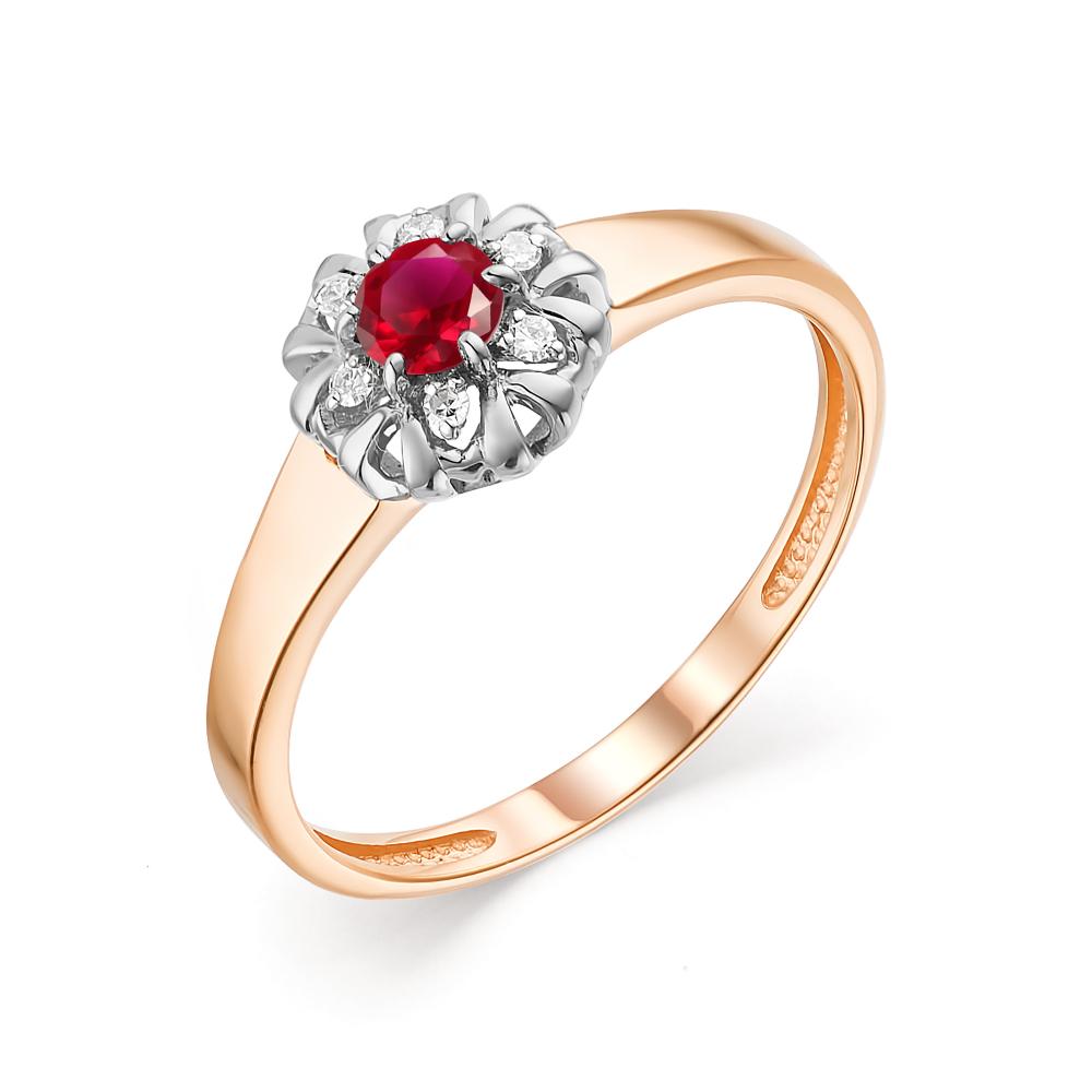 Золотое кольцо АЛЬКОР 13504-103 с бриллиантом и рубином
