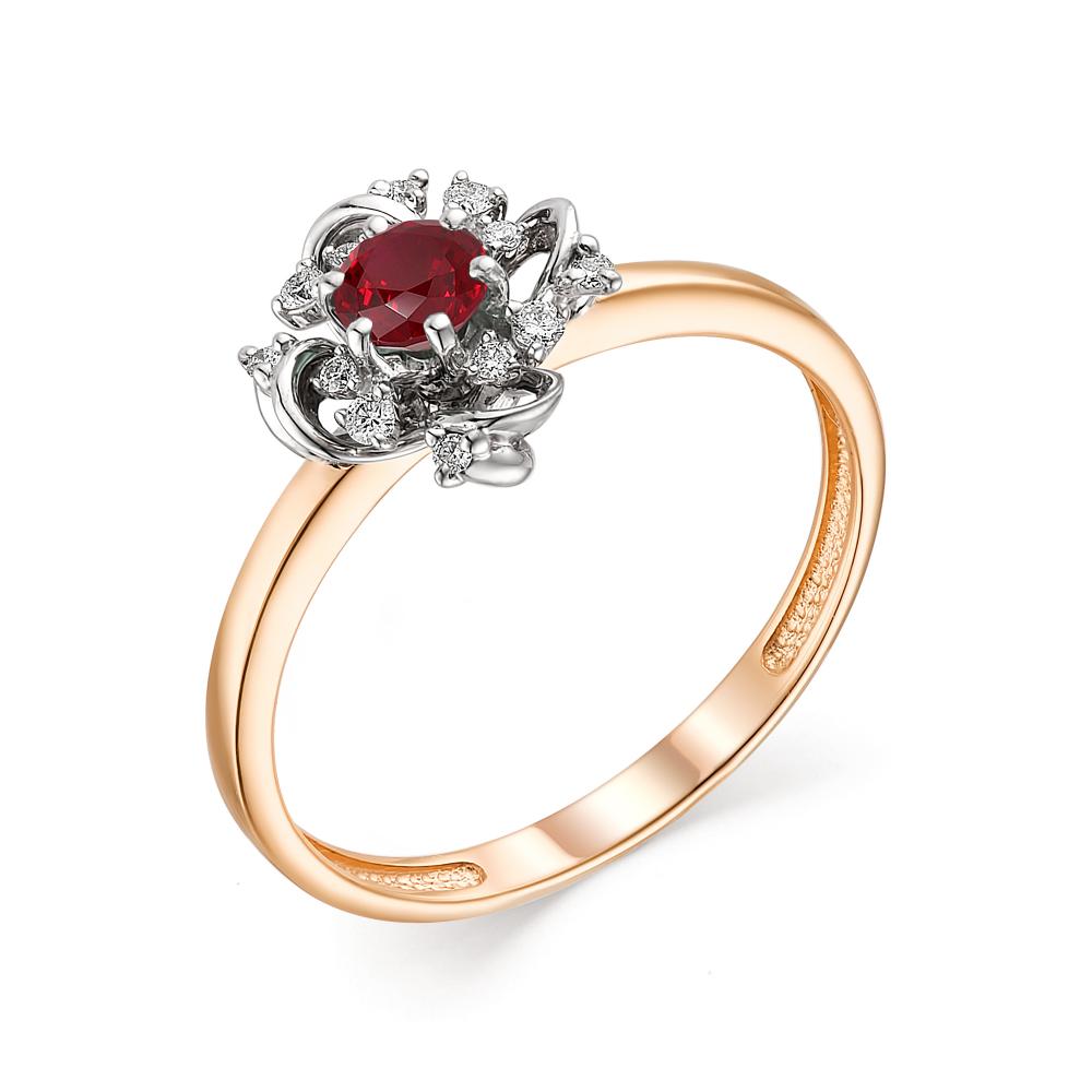 Золотое кольцо АЛЬКОР 13543-103 с бриллиантом и рубином