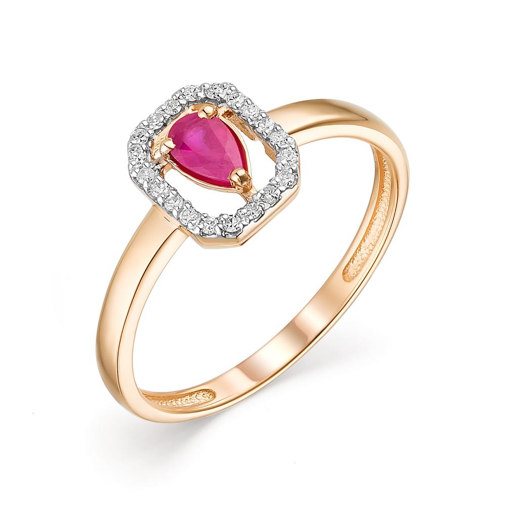Золотое кольцо АЛЬКОР 13590-103 с бриллиантом и рубином
