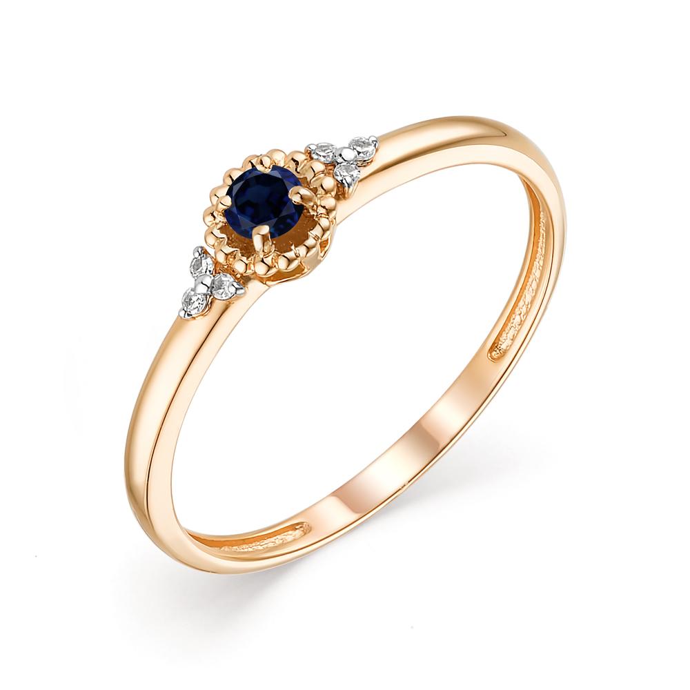 Золотое кольцо АЛЬКОР 13616-102 с бриллиантом и сапфиром