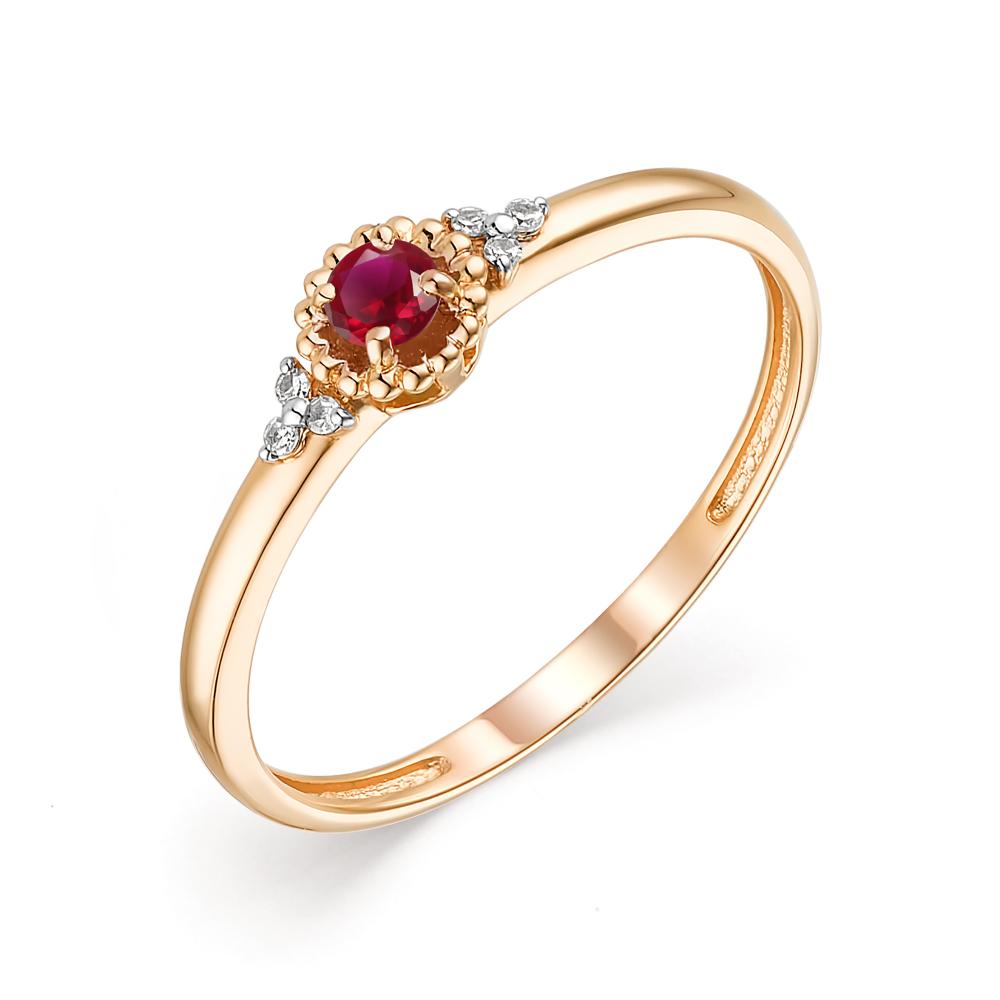 Золотое кольцо АЛЬКОР 13616-103 с бриллиантом и рубином