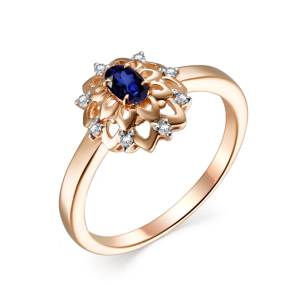 Золотое кольцо АЛЬКОР 13631-102 с бриллиантом и сапфиром