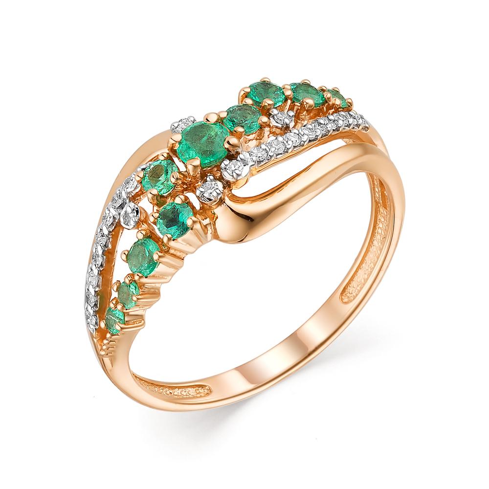 Золотое кольцо АЛЬКОР 13639-101 с бриллиантом и изумрудом