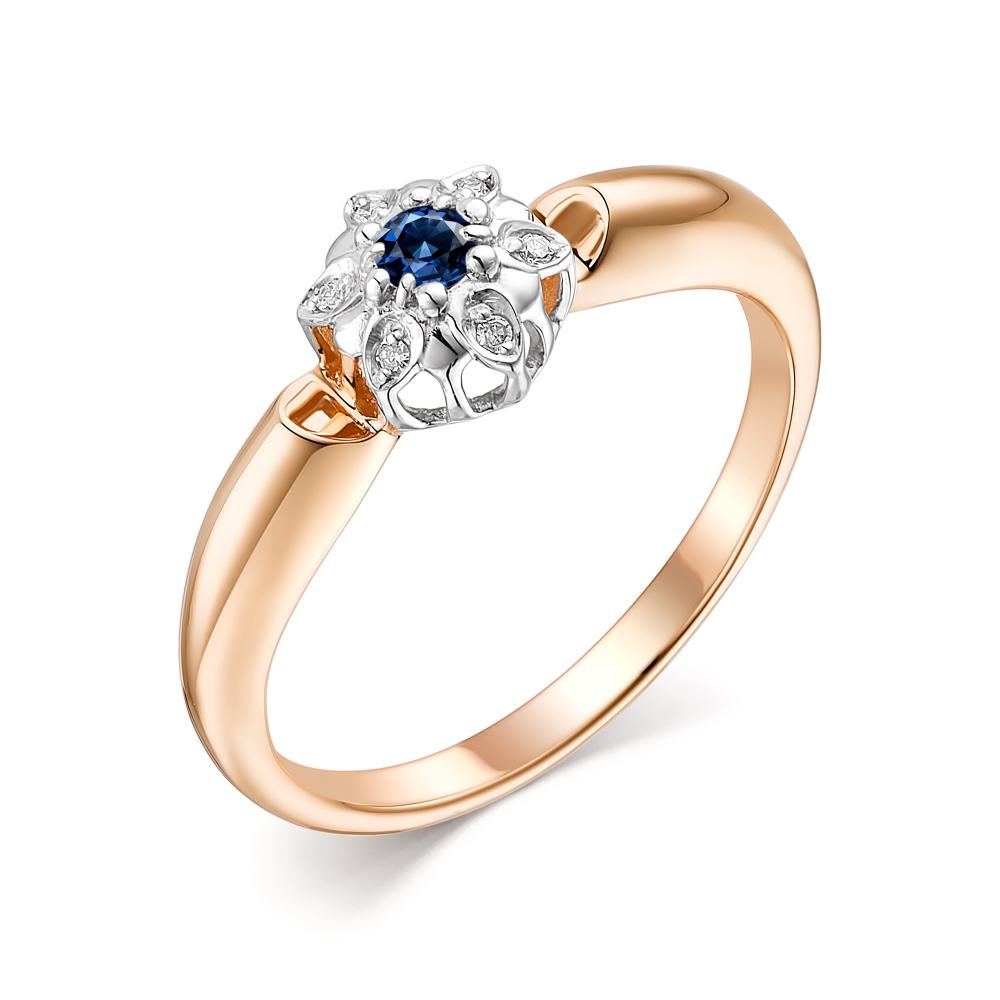 Золотое кольцо АЛЬКОР 13663-102 с бриллиантом и сапфиром