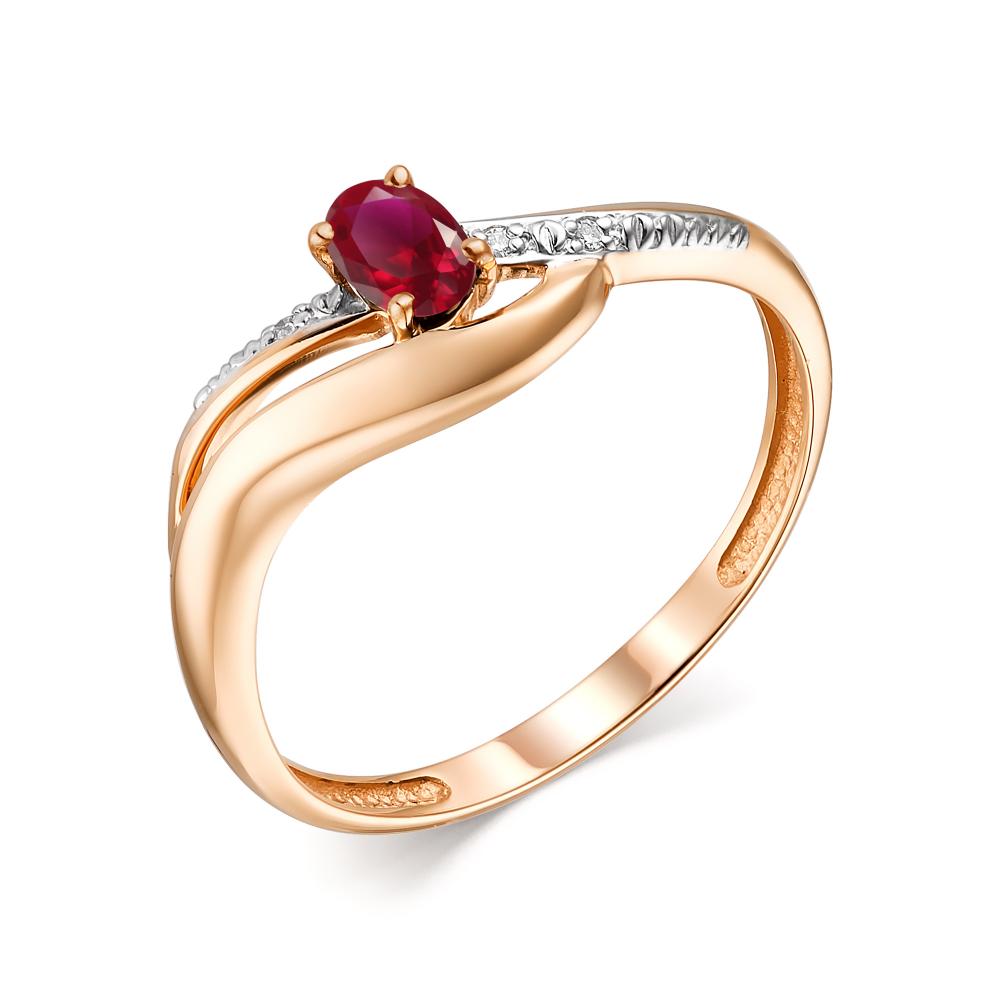 Золотое кольцо АЛЬКОР 13687-103 с бриллиантом и рубином
