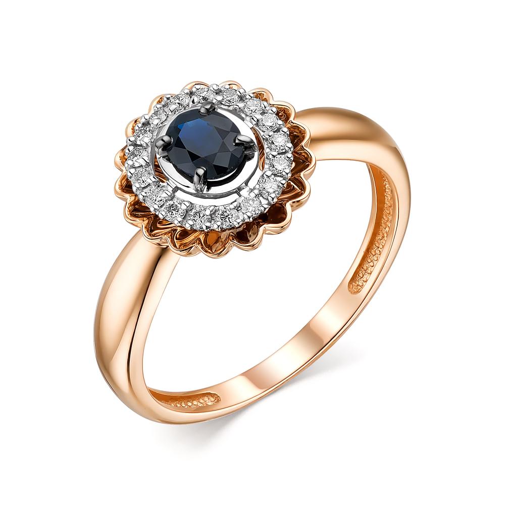 Золотое кольцо АЛЬКОР 13727-102 с бриллиантом и сапфиром