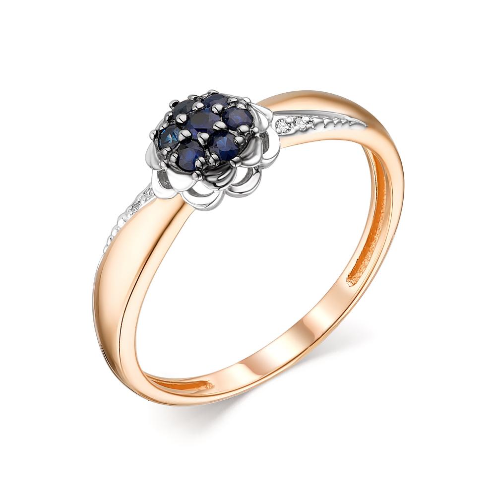 Золотое кольцо АЛЬКОР 13761-102 с бриллиантом и сапфиром