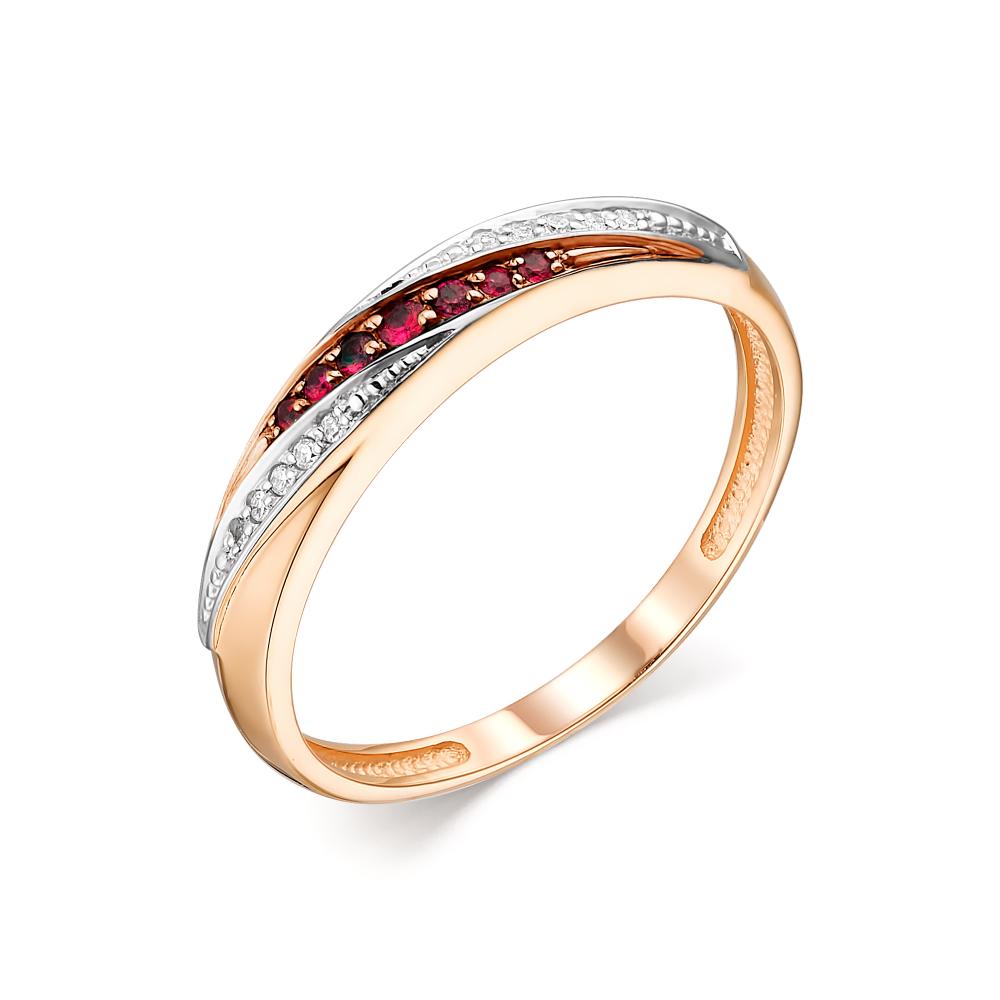 Золотое кольцо АЛЬКОР 13784-103 с бриллиантом и рубином