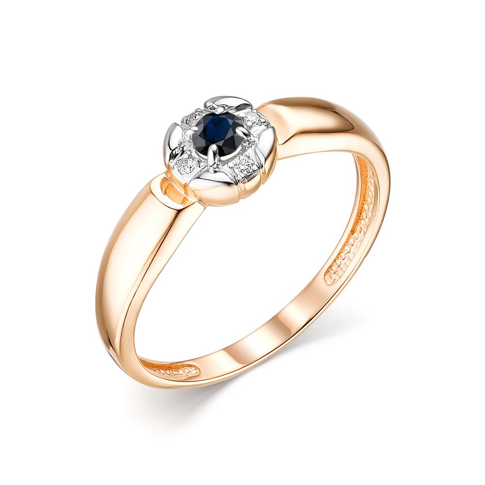 Золотое кольцо АЛЬКОР 13806-102 с бриллиантом и сапфиром