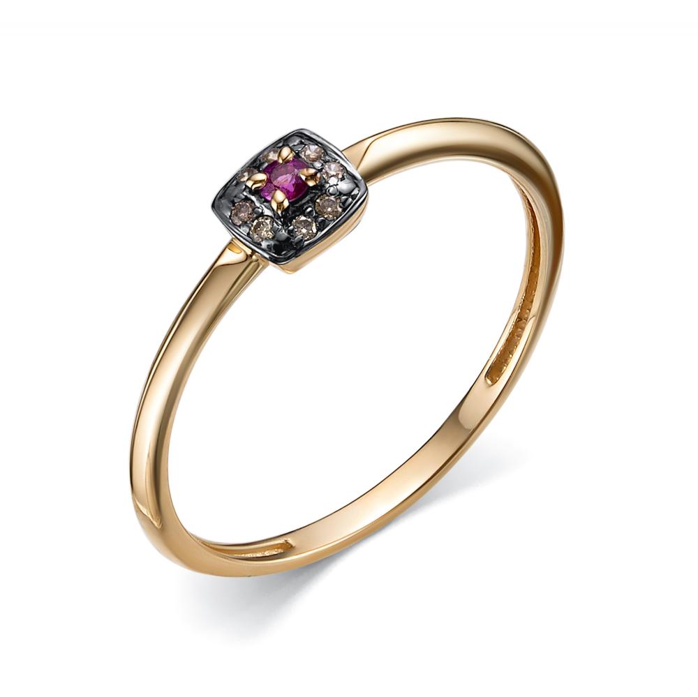 Золотое кольцо АЛЬКОР 14044-103 с бриллиантом и рубином