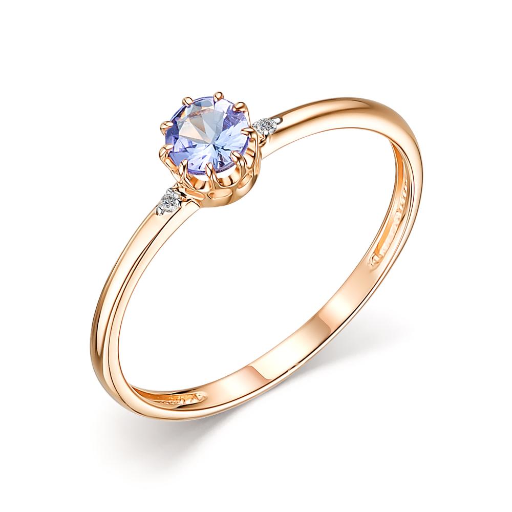 Золотое кольцо АЛЬКОР 14161-104 с бриллиантом и танзанитом