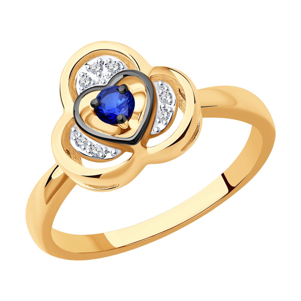 Золотое кольцо SOKOLOV 2011167 с бриллиантом и сапфиром