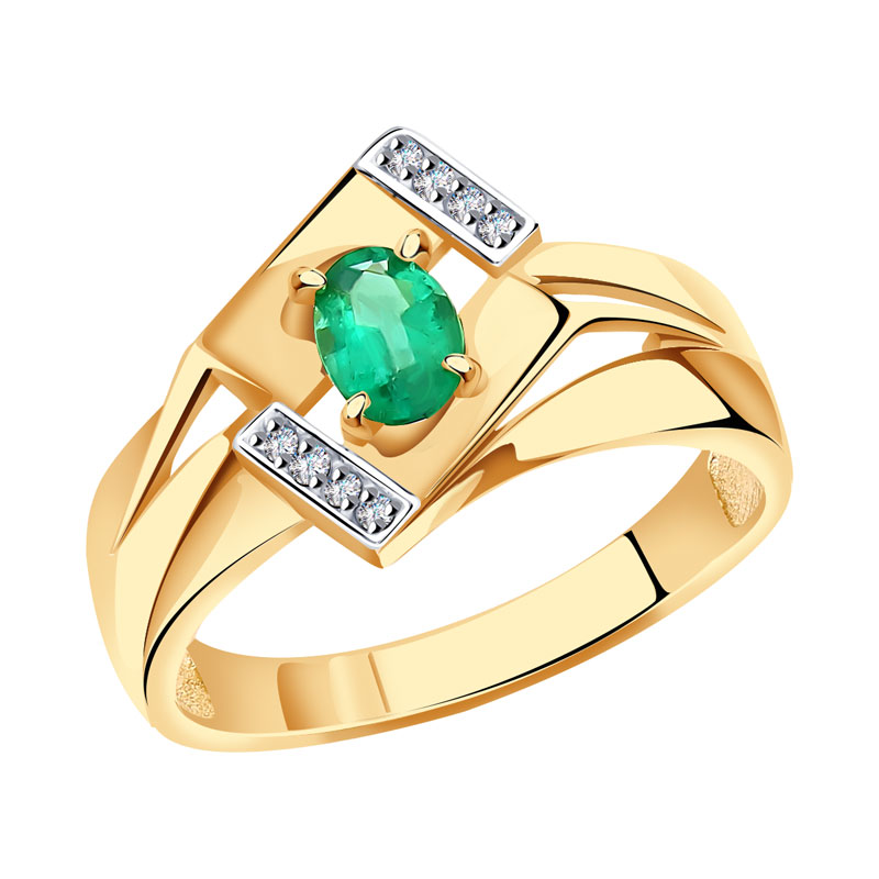 Золотое кольцо Александра 2012171сбк с бриллиантом и изумрудом