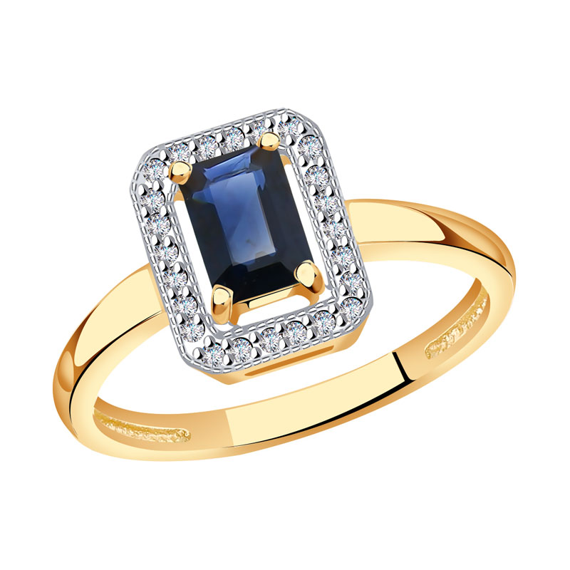 Золотое кольцо Александра 3010794ск с бриллиантом и сапфиром