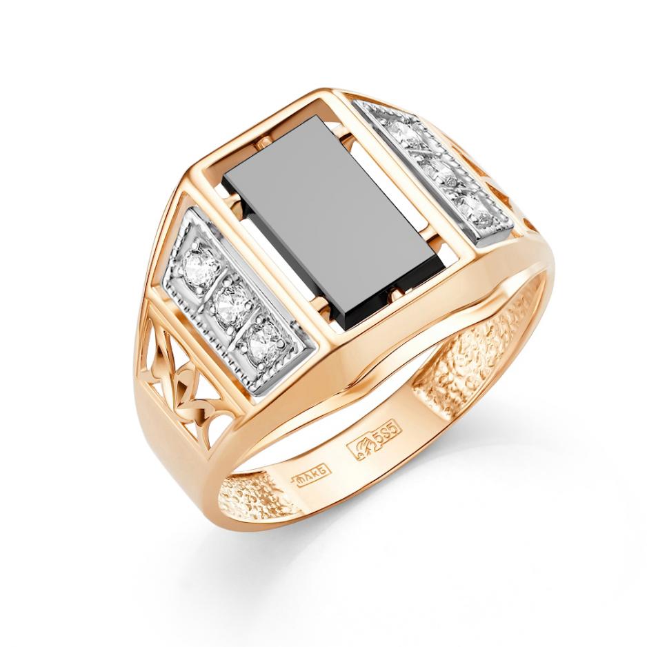 Золотое кольцо Караваевская ювелирная фабрика 31-0222 с ониксом и цирконием