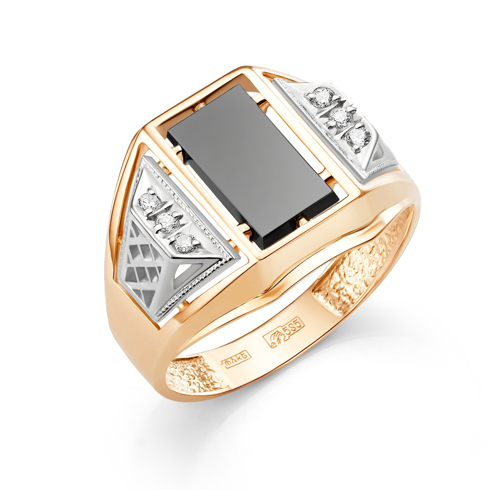 Золотое кольцо Караваевская ювелирная фабрика 31-0223 с ониксом и цирконием