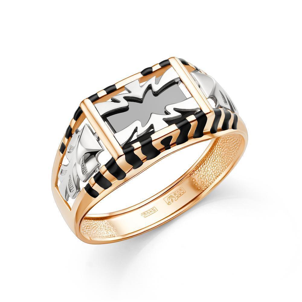 Золотое кольцо Караваевская ювелирная фабрика 31-0290 с ониксом и эмалью
