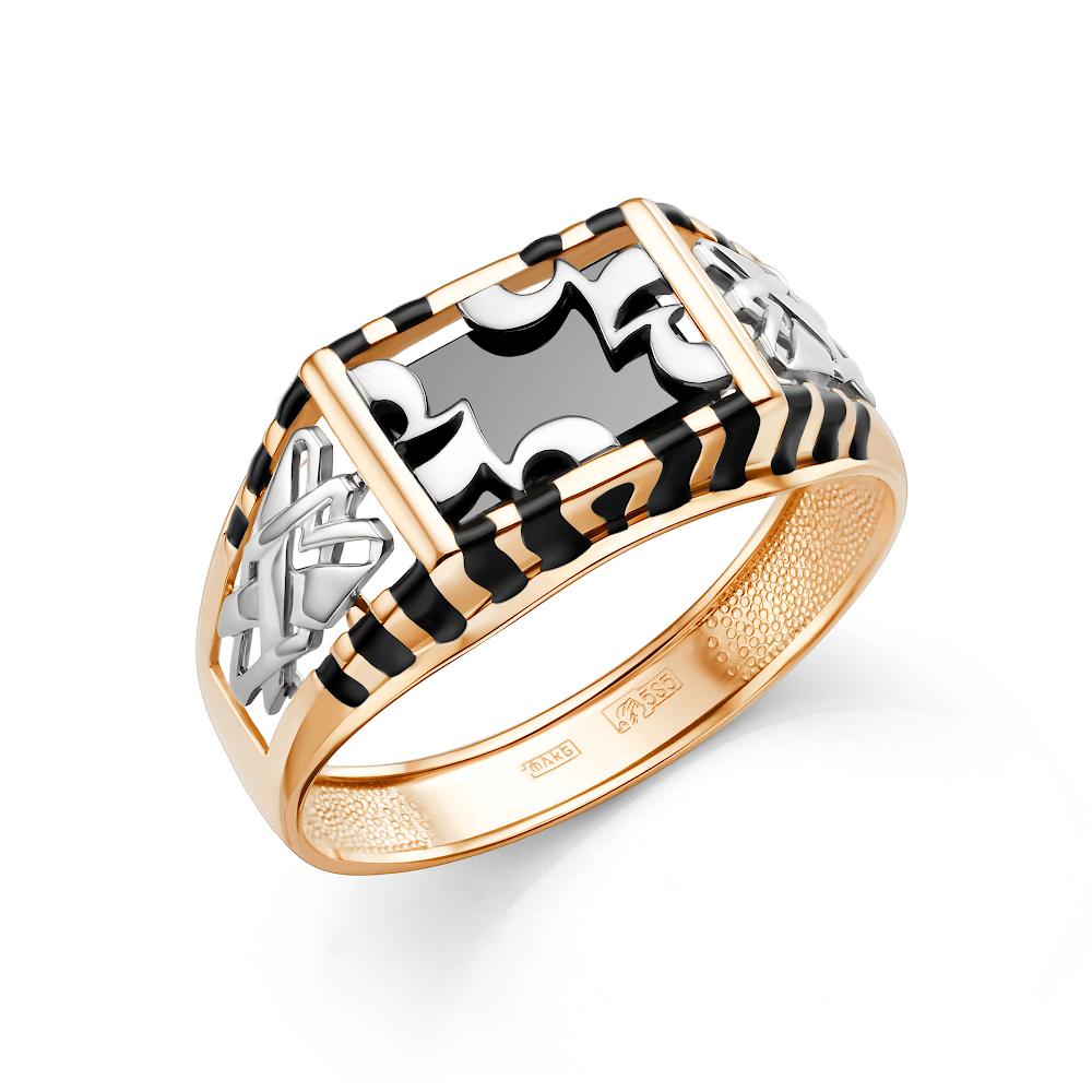 Золотое кольцо Караваевская ювелирная фабрика 31-0291 с ониксом и эмалью