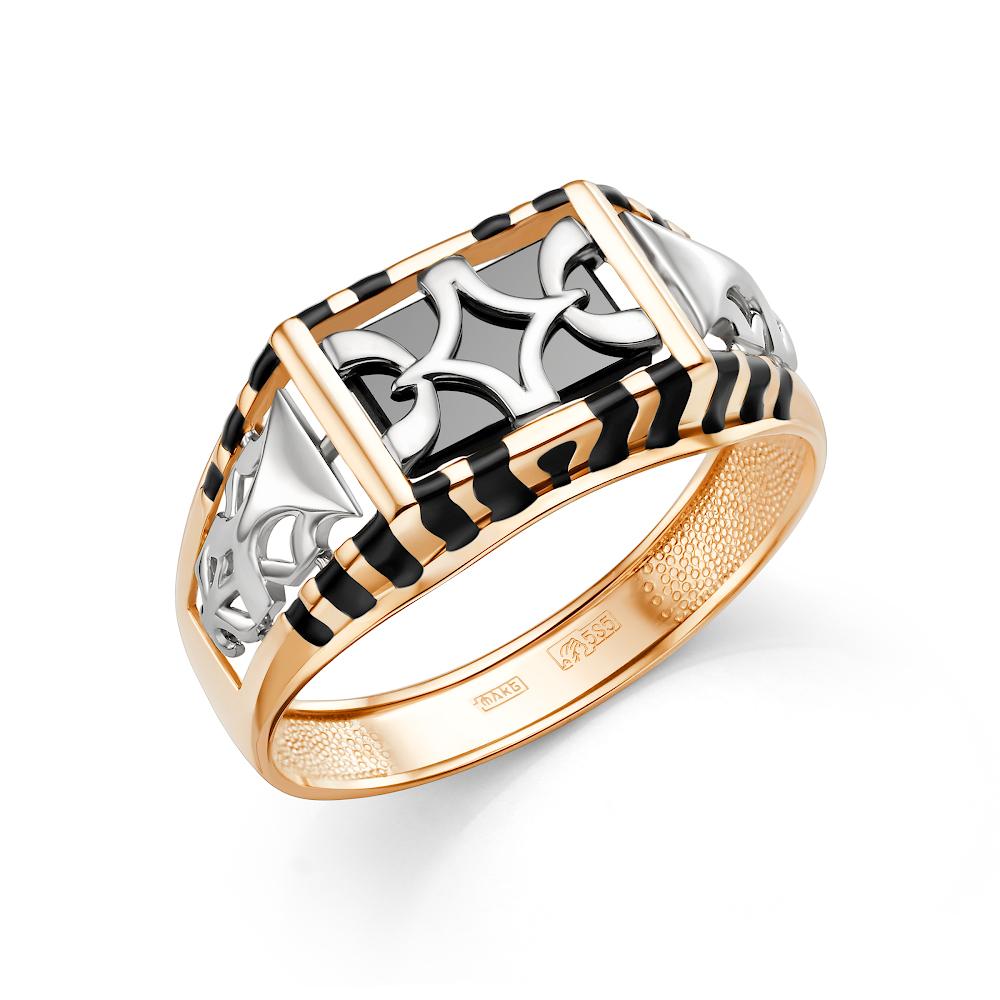 Золотое кольцо Караваевская ювелирная фабрика 31-0292 с ониксом и эмалью
