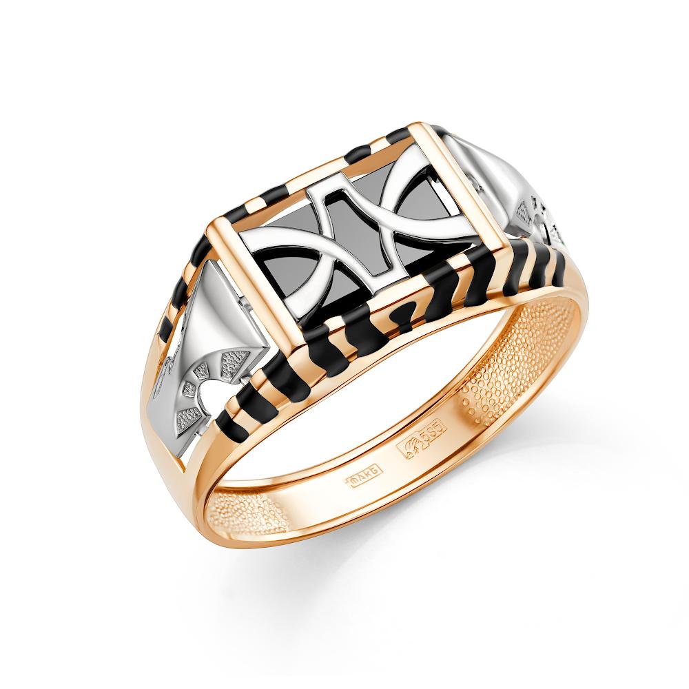 Золотое кольцо Караваевская ювелирная фабрика 31-0295 с ониксом и эмалью
