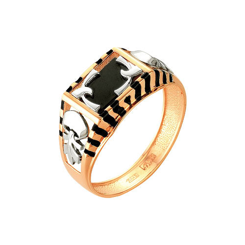 Золотое кольцо Караваевская ювелирная фабрика 31-0298 с ониксом и эмалью