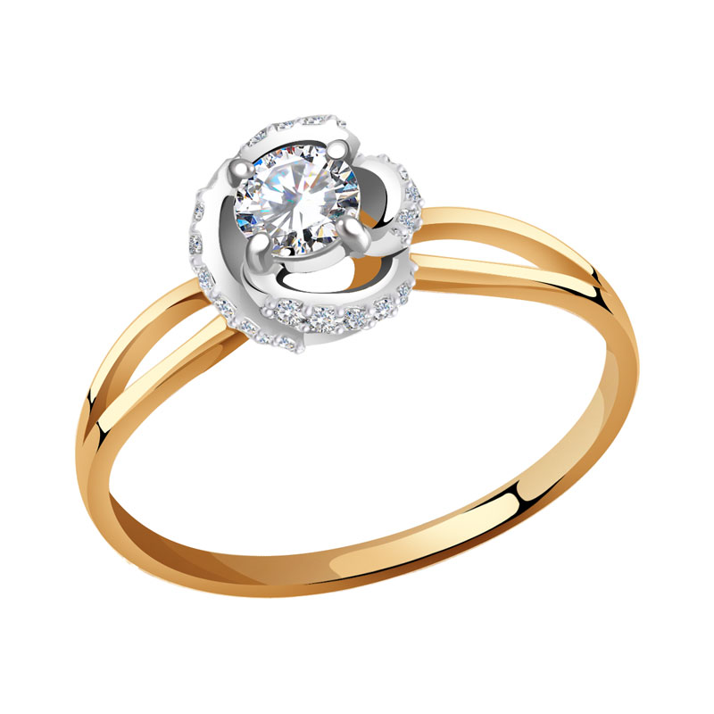 Золотое кольцо Золотые узоры 36-0017 с кристаллом Swarovski