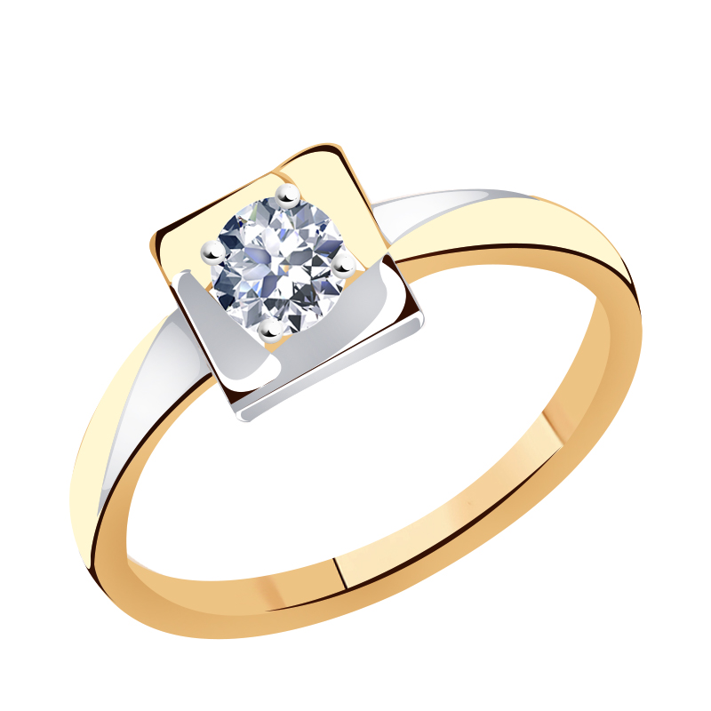 Золотое кольцо Золотые узоры 36-0048 с кристаллом Swarovski