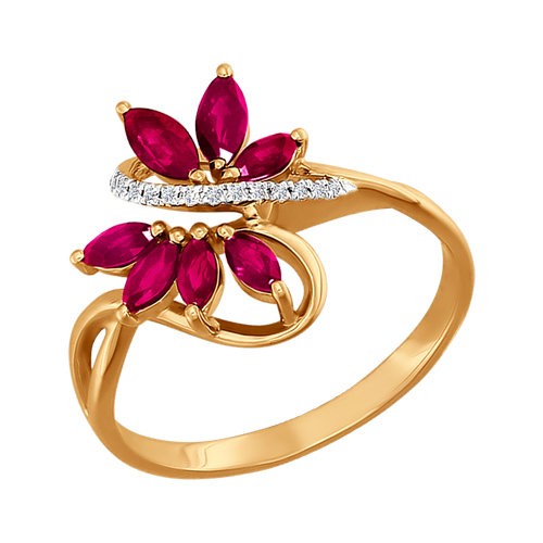 Золотое кольцо SOKOLOV 4010550 с бриллиантом и рубином