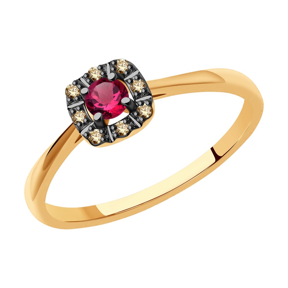 Золотое кольцо SOKOLOV 4010652 с бриллиантом и рубином