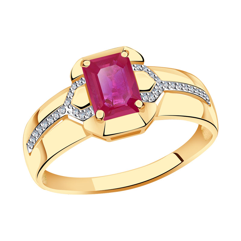 Золотое кольцо Александра 4011961ск с бриллиантом и рубином
