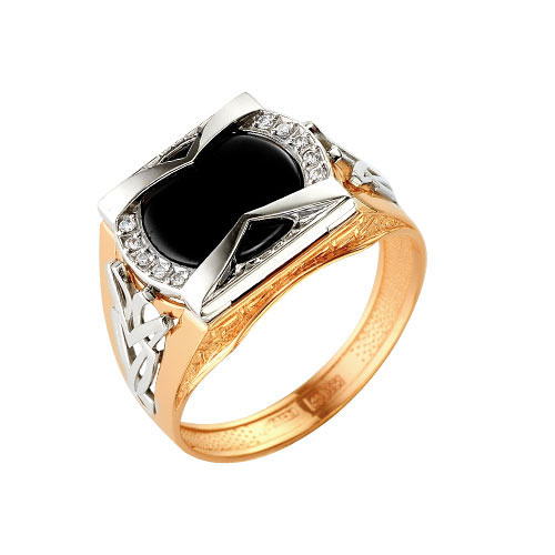 Золотое кольцо Караваевская ювелирная фабрика 41-0175 с ониксом и цирконием