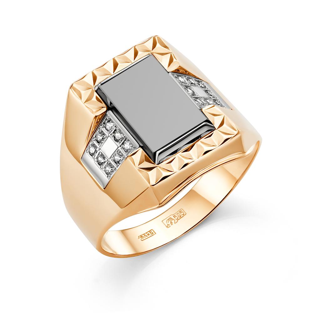 Золотое кольцо Караваевская ювелирная фабрика 51-0007 с ониксом и цирконием