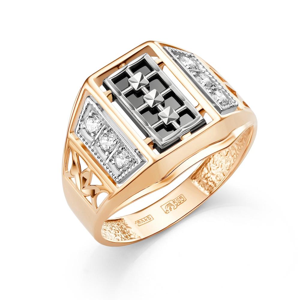 Золотое кольцо Караваевская ювелирная фабрика 51-0027 с ониксом и цирконием