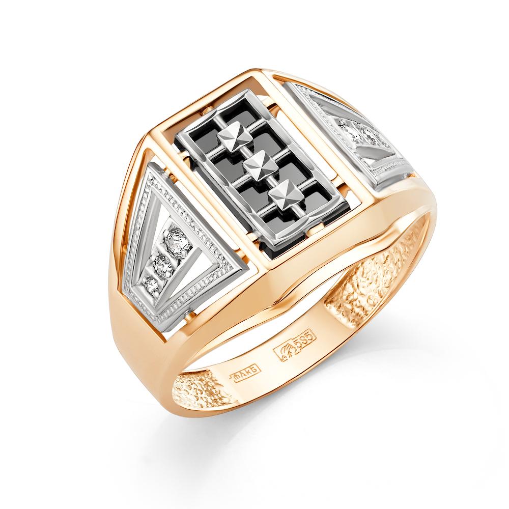 Золотое кольцо Караваевская ювелирная фабрика 51-0059 с ониксом и цирконием