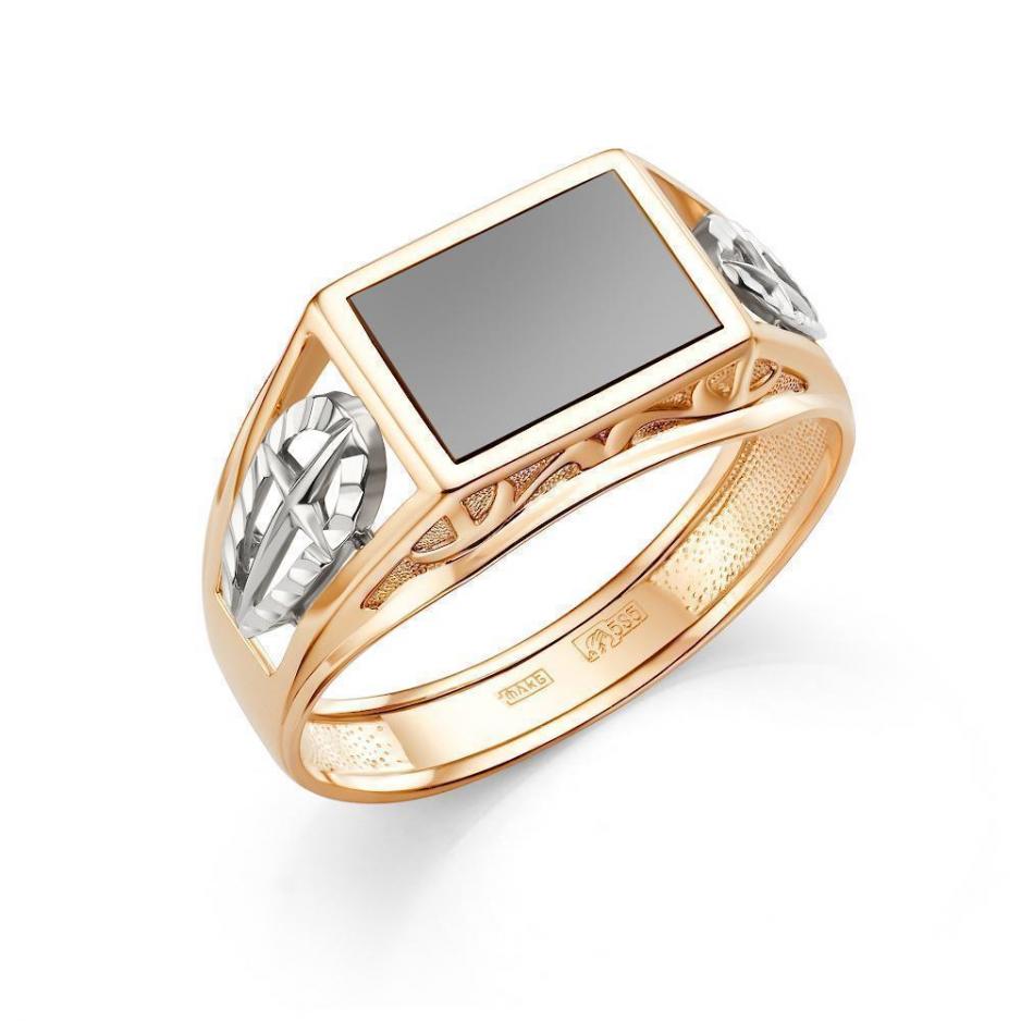 Золотое кольцо Караваевская ювелирная фабрика 51-0075 с ониксом