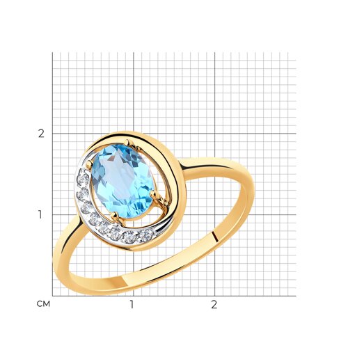 Золотое кольцо Diamant 51-310-00224-1 с топазом и фианитом