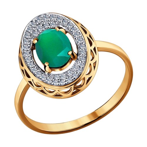 Золотое кольцо SOKOLOV 6013027 с бриллиантом и хризопразом