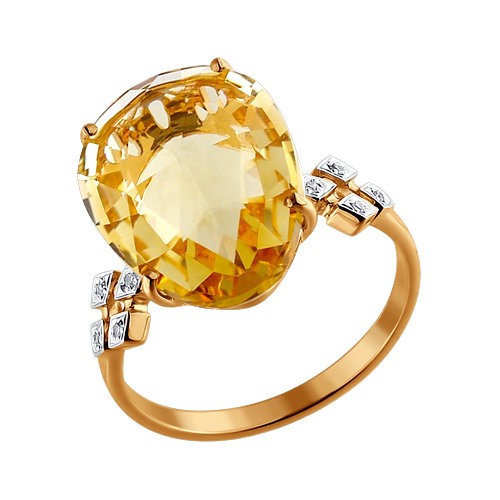 Золотое кольцо SOKOLOV 6014028 с бриллиантом и цитрином