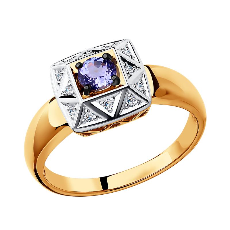 Золотое кольцо SOKOLOV 6014048 с бриллиантом и танзанитом