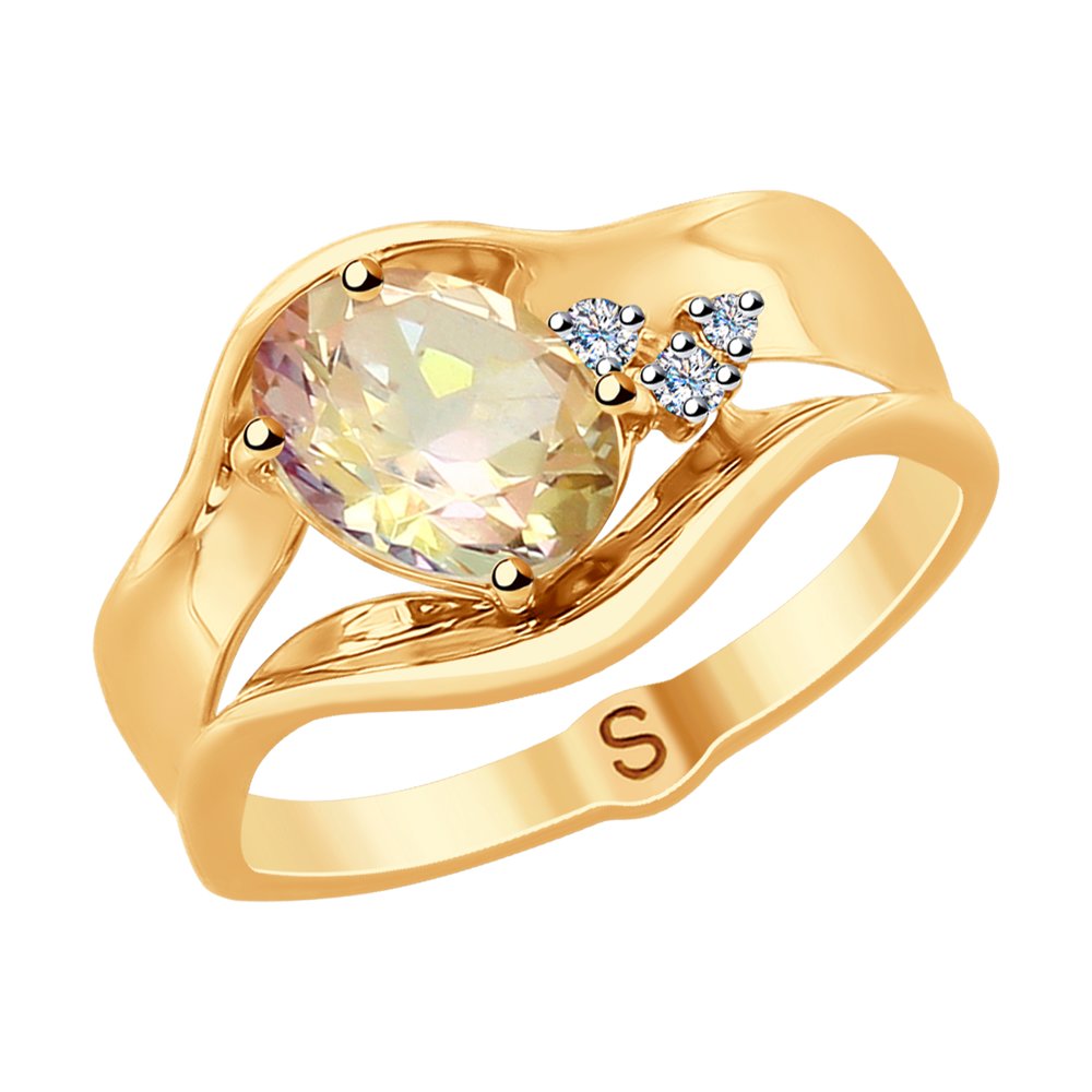 Золотое кольцо SOKOLOV 6014087 с бриллиантом и морганитом