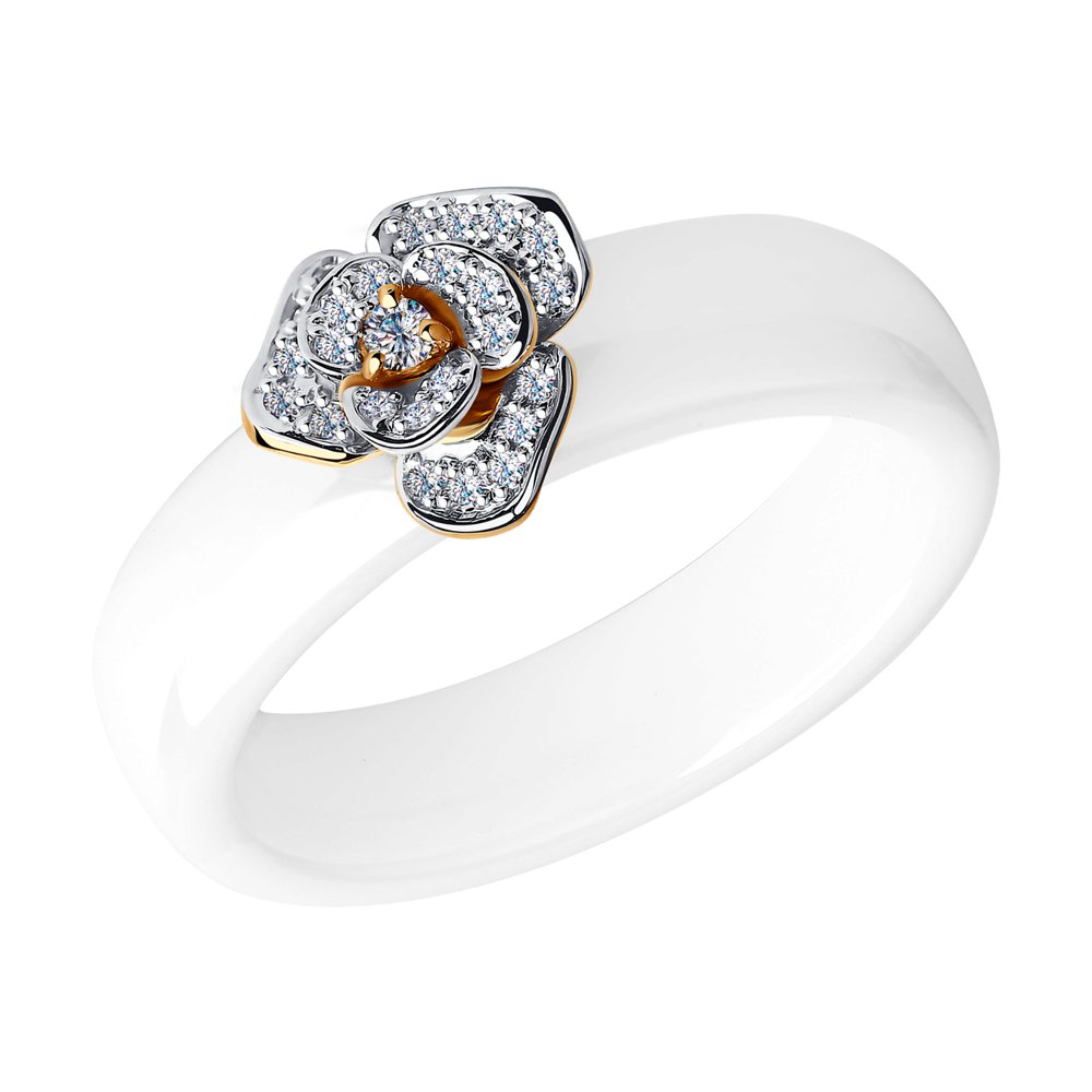 Золотое кольцо SOKOLOV 6015009 с бриллиантом и керамикой