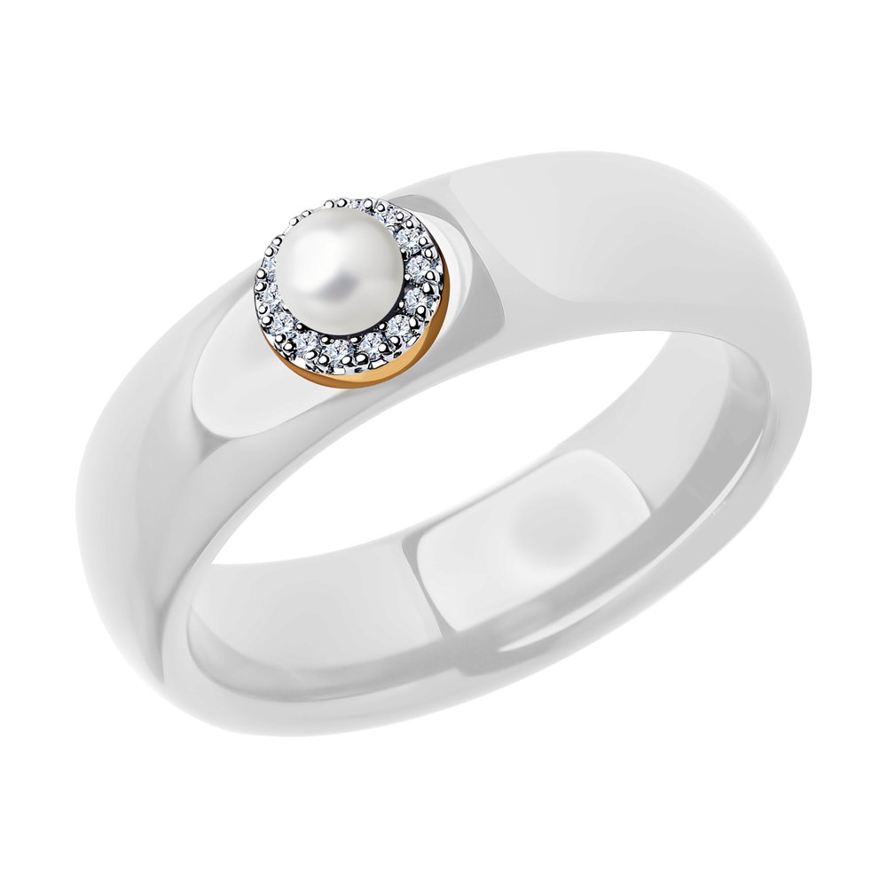Золотое кольцо SOKOLOV 6015102 с бриллиантом, жемчугом и керамикой