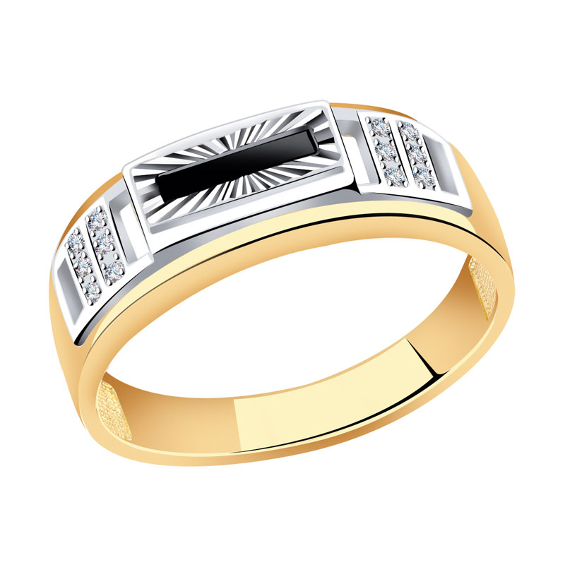Золотое кольцо AQUAMARINE 61007Ч с фианитом