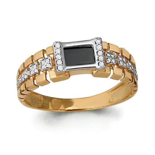 Золотое кольцо AQUAMARINE 62175Ч с фианитом