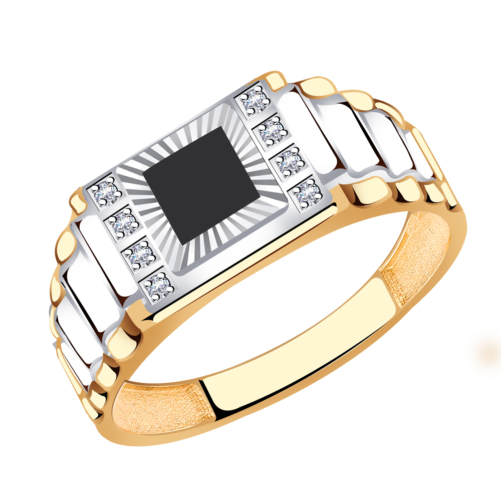 Золотое кольцо AQUAMARINE 62180Ч с фианитом