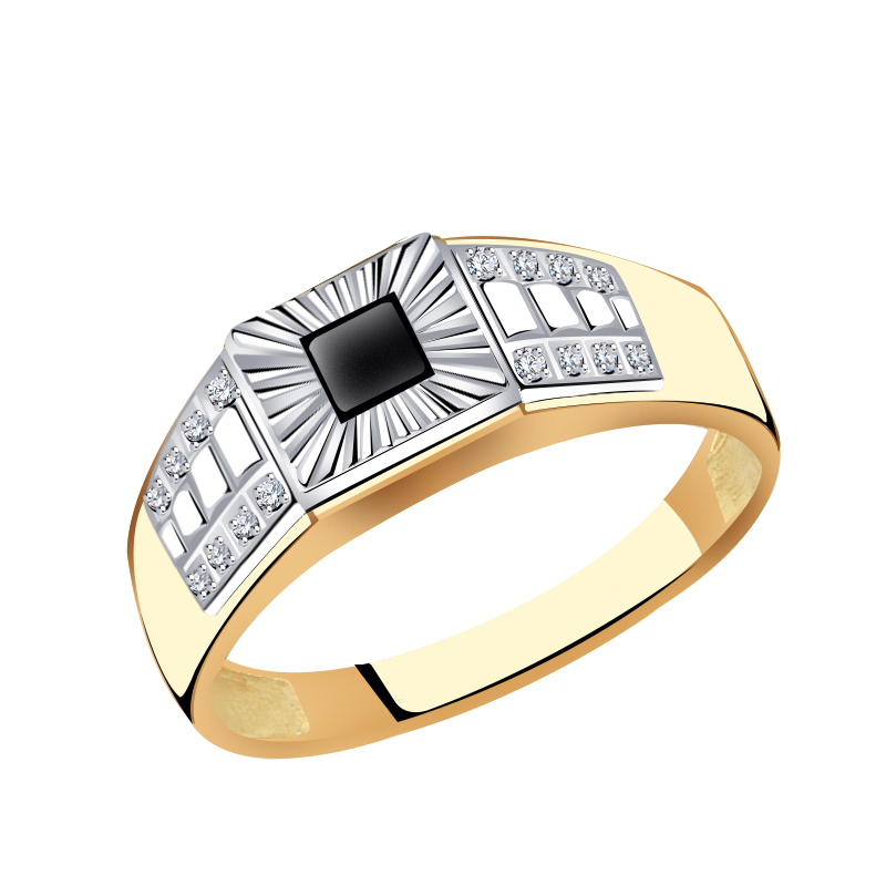 Золотое кольцо AQUAMARINE 62181Ч с фианитом